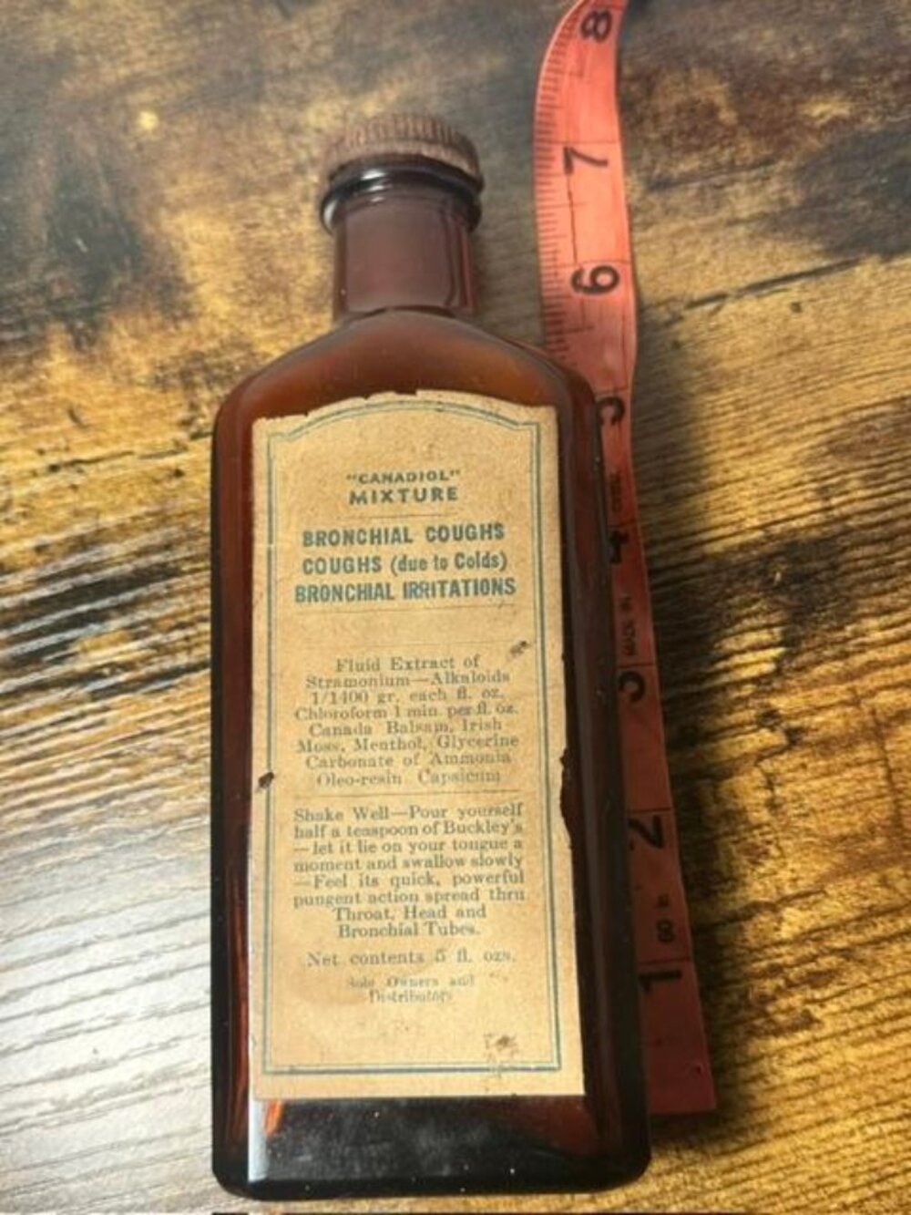 * Antique Buckley's Canadiol Mixture Medicine Bottle Amber Medicine Bottle - Picture 2 of 7